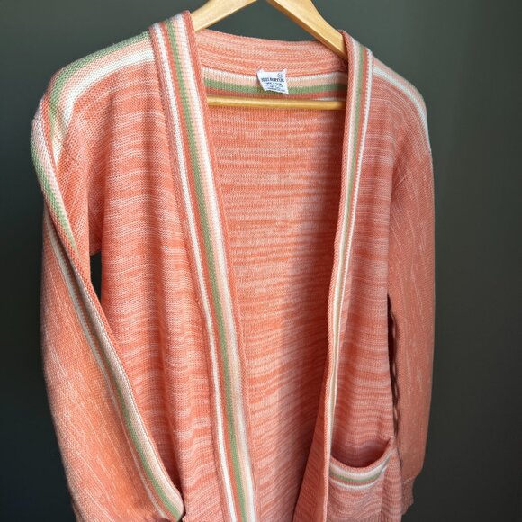 Space Dye Cardigan Peachy Orange Vintage Knit Sweater - Picture 5 of 15